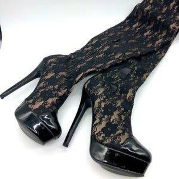 Colin Stuart Lace Thigh High Boots - Picture 2 of 7